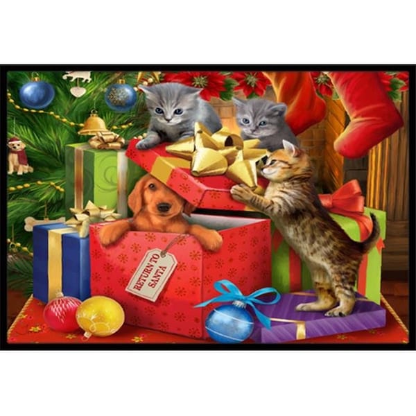 Carolines Treasures PTW2010JMAT Kittens Return Puppy To Santa Claus Indoor & Outdoor Mat; 24 x 36 in. PTW2010JMAT - main